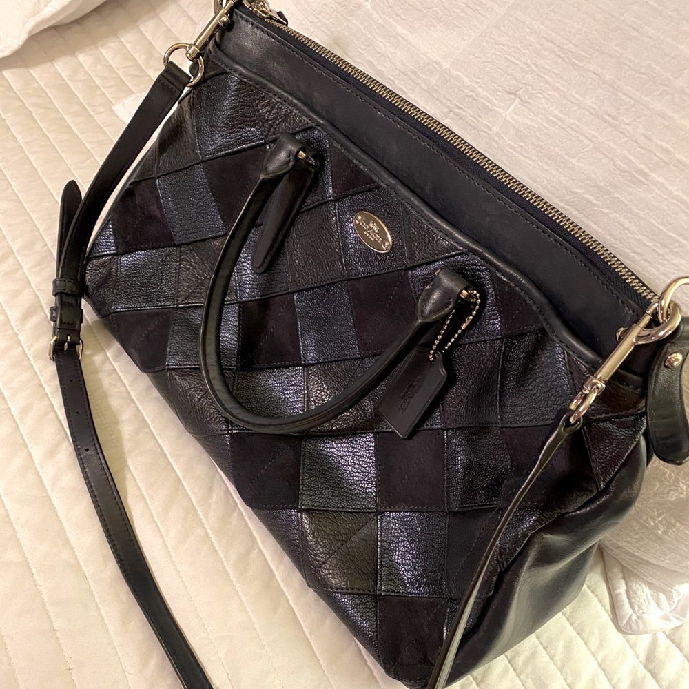 LIKE NEW - Coach Navy Leather and Suede Bag